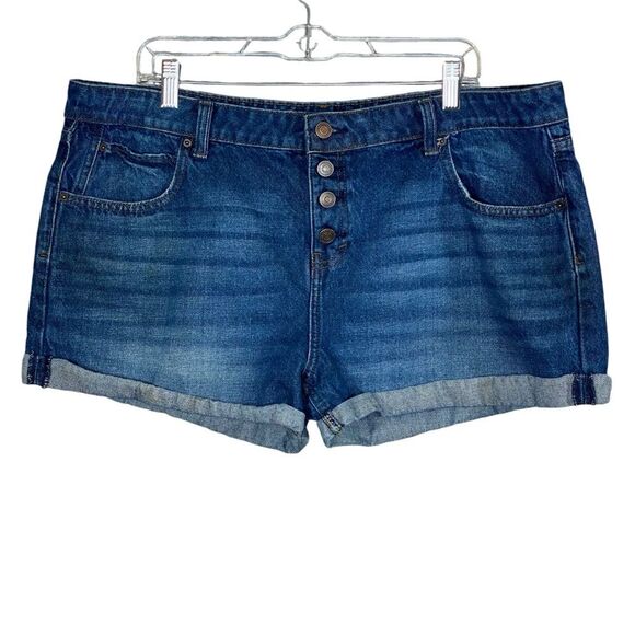 No Boundaries Rolled Hem Denim Shorts Button Fly Juniors Size 19 5 Pocket Design - Picture 1 of 5